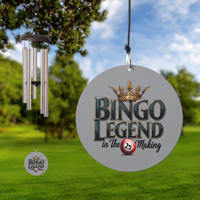 Bingo Legend Crowned in Gold Retro Typography Wind Chime (Outdoor)