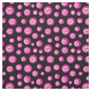 Bingo Lover Pink Bingo Balls Pattern on Black Fabric