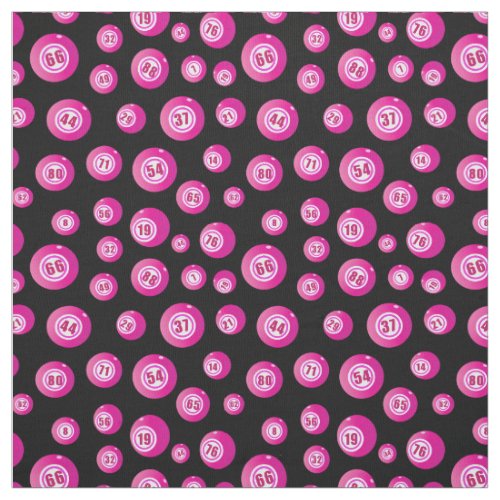 Bingo Lover Pink Bingo Balls Pattern on Black Fabric