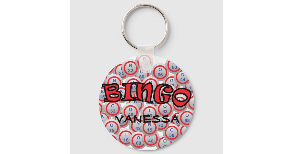 Bingo "Name" over Bingo Balls Keychain Zazzle