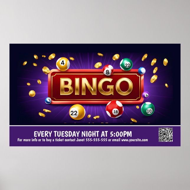 Bingo Night Banner PTO PTA Church Banner Poster (Front)