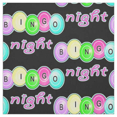 Bingo Night Bingo Balls Neon Colors On Black Fabric