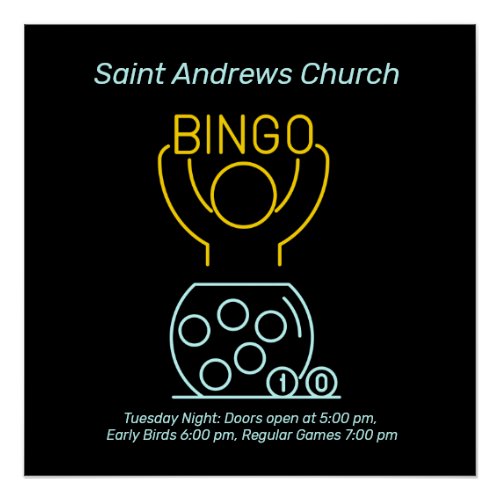 Bingo Night Neon Line Art Customizable   Poster