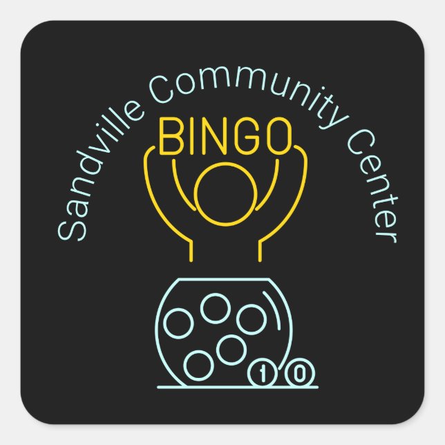 Bingo Night Neon Line Art Customizable  Square Sticker (Front)