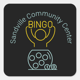 Bingo Night Neon Line Art Customizable Square Sticker
