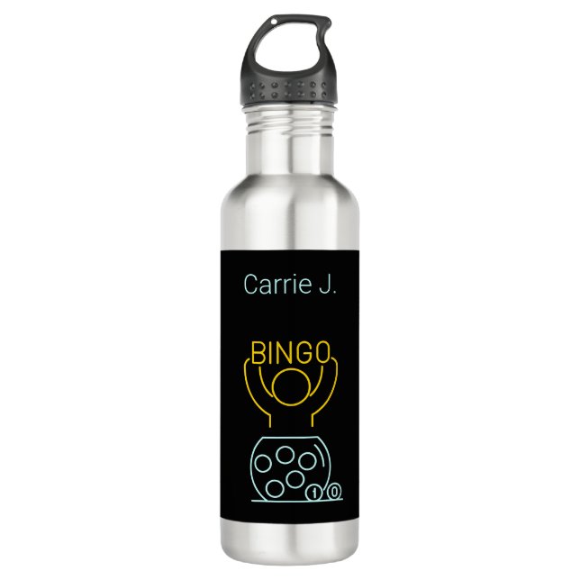 Bingo Night Neon Line Art  Personalized  Stainless Steel Water Bottle (Front)