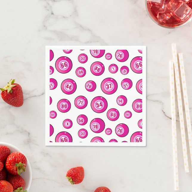 Bingo Player Cute Pink and White Numbered Balls Napkins (Insitu)