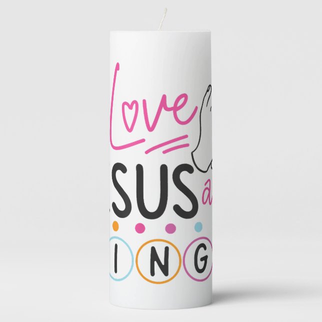 Bingo Player Jesus Faith Christian I Love Jesus An Pillar Candle (Front)