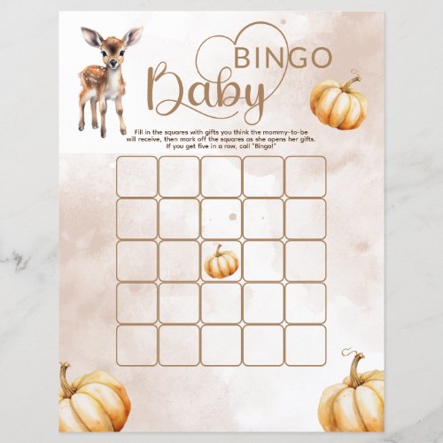 Bingo Pumpkin Woodland Animals Baby Shower Game