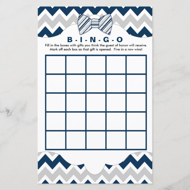 Bingo purse baby shower games, navy gray bow tie (Front)