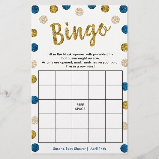 Bingo-Purse Game, 2-Sided Gold & Blue Card (Front)