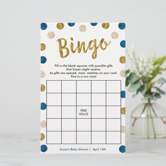 Bingo-Purse Game, 2-Sided Gold & Blue Card (Standing Front)