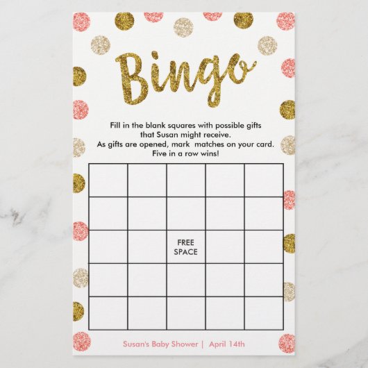 Bingo-Purse Game, 2-Sided Gold & Pink Card (Front)
