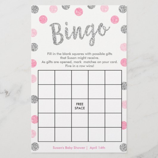 Bingo-Purse Game, 2-Sided Silver & Pink Card (Front)
