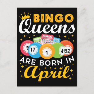 Bingo Queens Are Born in April Birthday Postcard