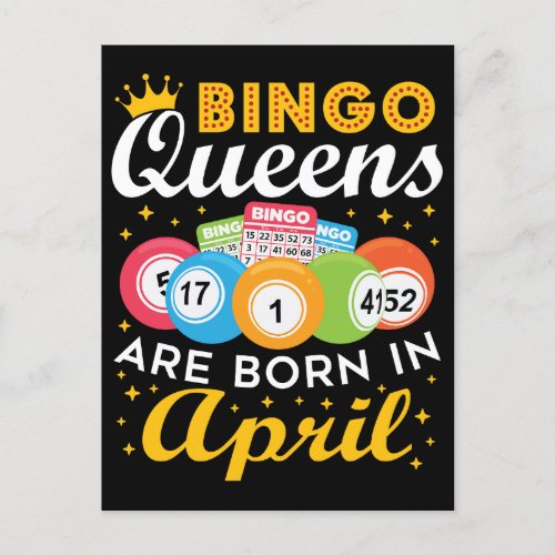 Bingo Queens Are Born in April Birthday  Postcard