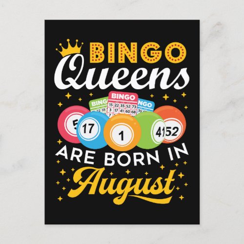 Bingo Queens Are Born in August Birthday  Postcard