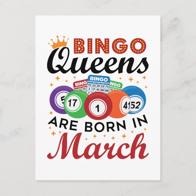 Bingo Queens Are Born in March Postcard (Front)