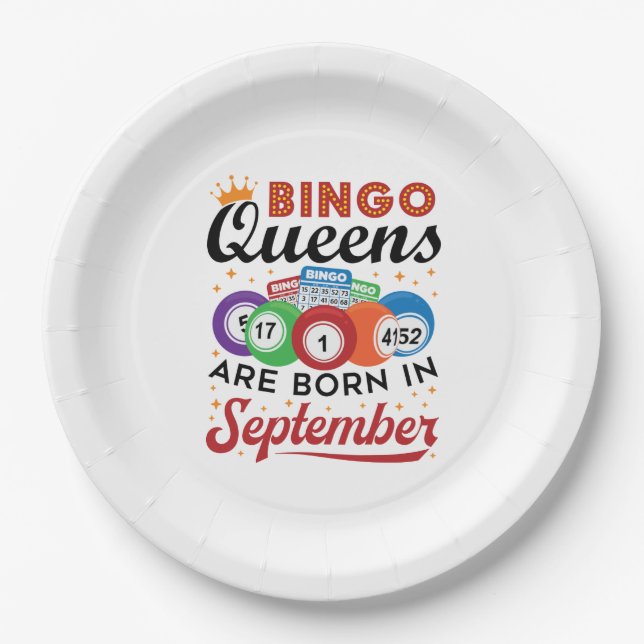 Bingo Queens Are Born in September Paper Plates (Front)