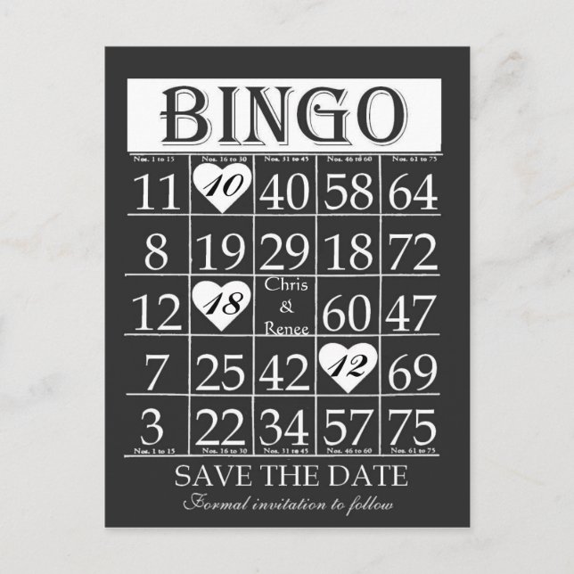 Bingo Save the Date Black & White Postcard (Front)