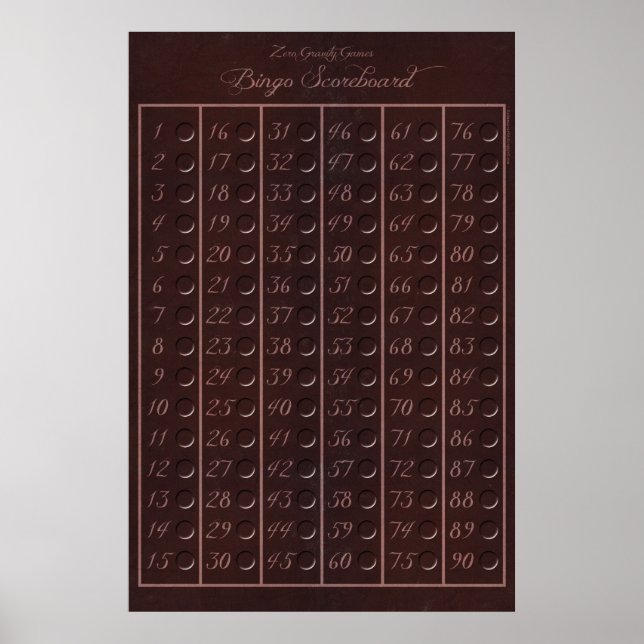 Bingo Scoreboard 90 - Zero Gravity Games (2.5") Poster (Front)