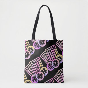 Bingo sheets and balls - pink and yellow tote bag
