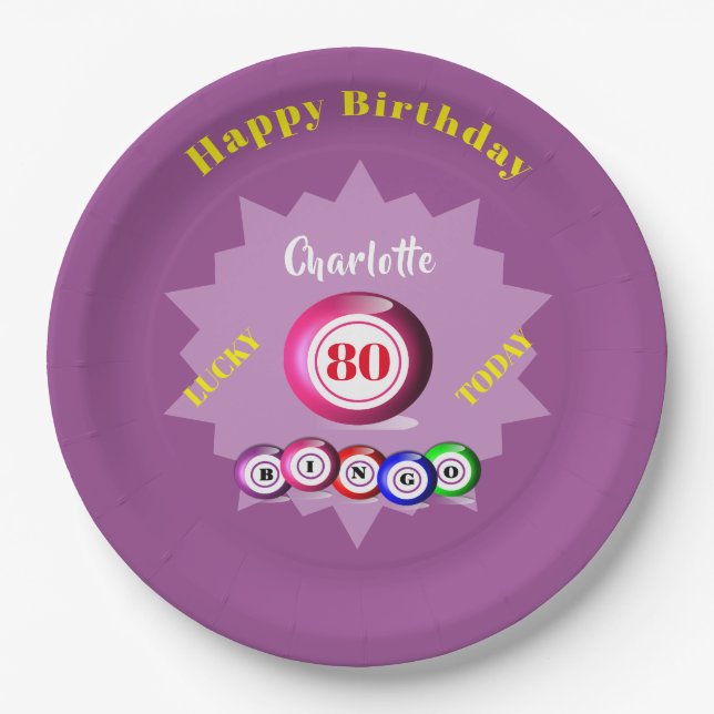 Bingo Themed Birthday Party Personalized  Paper Plates (Front)