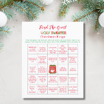 BINGO Ugly Sweater Funny Reindeer Christmas  Flyer<br><div class="desc">This unique, whimsical Christmas Ugly Sweater party bingo game was crafted with a touch of humor and charm. Featuring a hand-illustrated design, the reverse showcases a festive pattern adorned with Santa's reindeer, soft snowflakes, and Christmas trees, all rendered in a cozy, fleece-like texture. Add this bingo game to sprinkle some...</div>