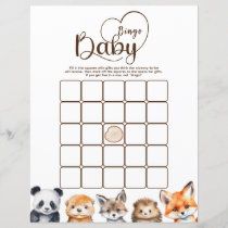 Bingo Woodland Animals Baby Shower Game