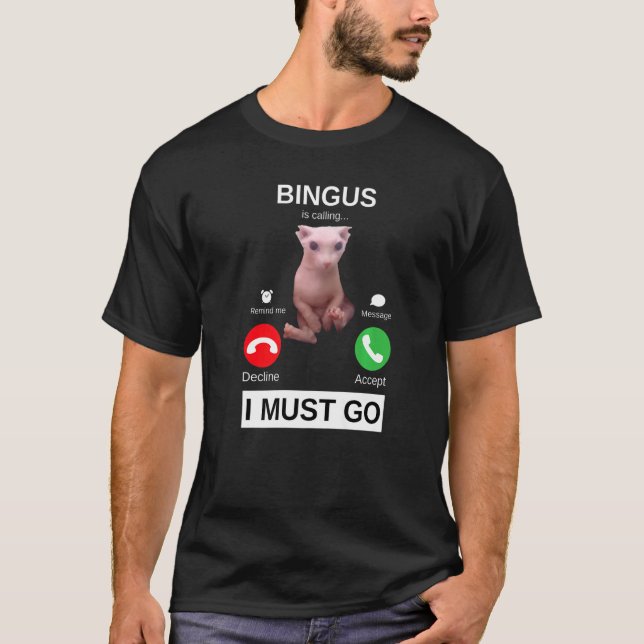 Bingus Is Calling  Hairless Sphynx Cat Meme T-Shirt (Front)