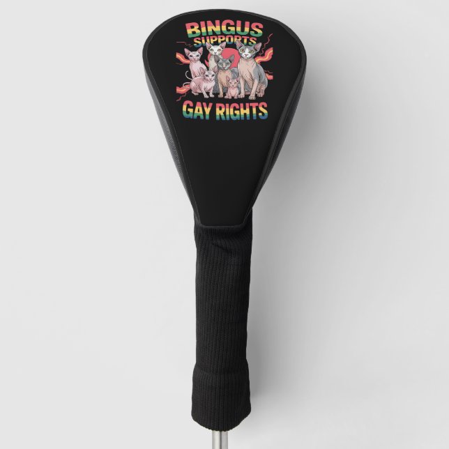 Bingus Supports Gay Rights Sphynx Cat LGBTQ Pride Golf Head Cover (Front)