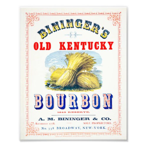 Biningers Bourbon packing label Photo Print