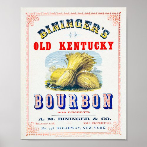 Biningers Bourbon packing label Poster