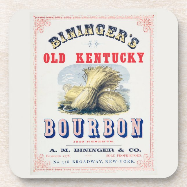 Bininger's Old Kentucky Bourbon 1849 Reserve. Beverage Coaster (Front)