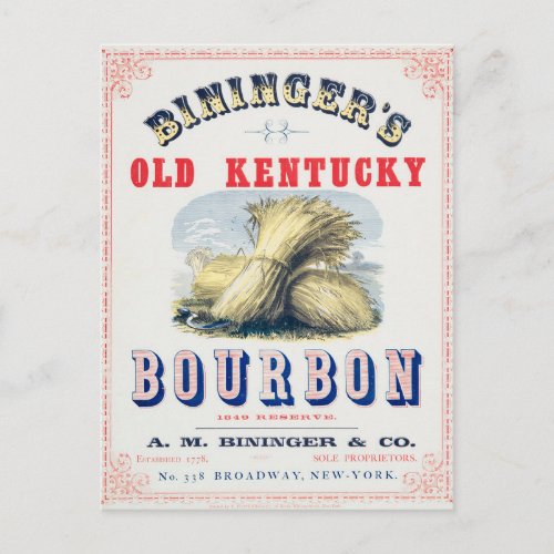 Biningers Old Kentucky Bourbon 1849 Reserve Postcard