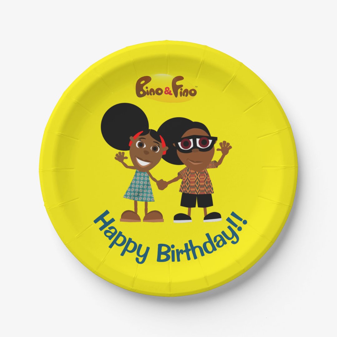 Bino and Fino Birthday Party Plate Yellow | Zazzle