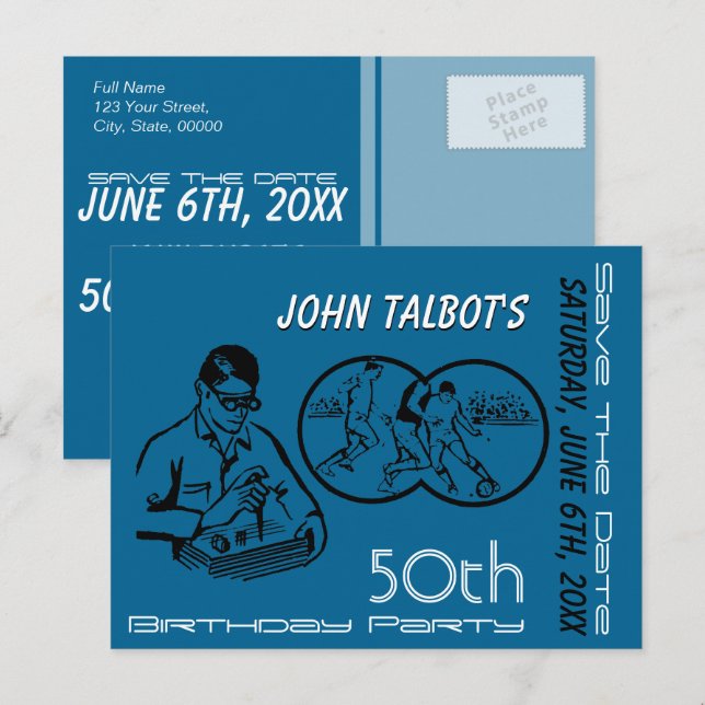 Binocular Soccer 50th Birthday Save The Date Announcement Postcard (Front/Back)