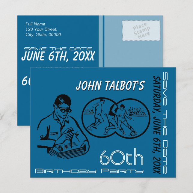 Binocular Soccer 60th Birthday Save The Date Announcement Postcard (Front/Back)