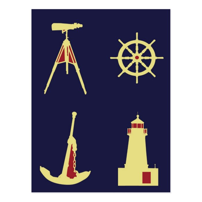 Binoculars, Anchor, Ship's Helm and Lighthouse Postcards