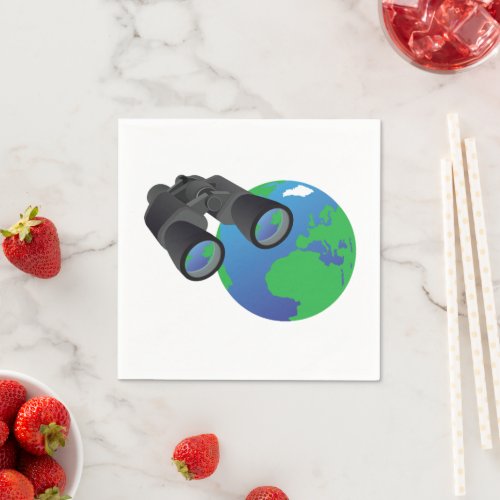 Binoculars And Green Planet Earth Paper Napkins