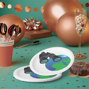 Binoculars Looking at Earth Planet Explorer Travel Paper Plates