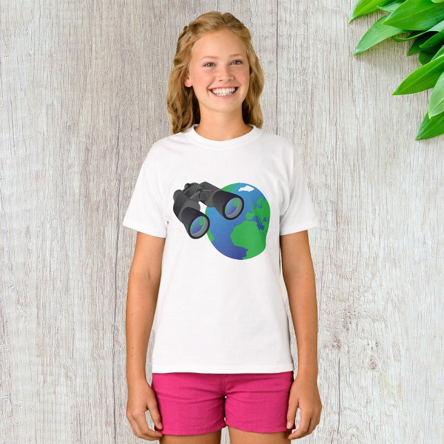 Binoculars Looking at Earth Planet Explorer Travel T-Shirt (Creator Uploaded)