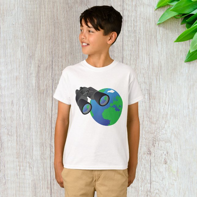 Binoculars Looking at Earth Planet Explorer Travel T-Shirt (Creator Uploaded)