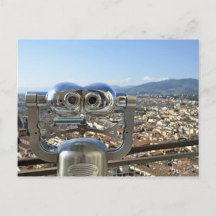Binoculars overlooking Florence cityscape, top Postcard