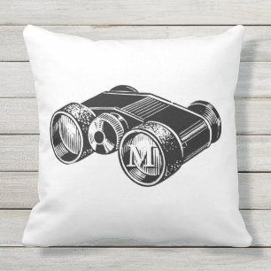 Binoculars Vintage Illustration Monogram O Pillow