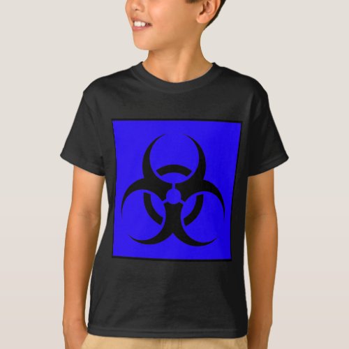 Bio Hazard or Biohazard Sign Symbol Warning Blue T_Shirt