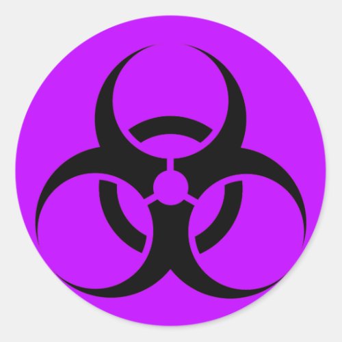 Bio Hazard or Biohazard Sign Symbol Warning Purple Classic Round Sticker