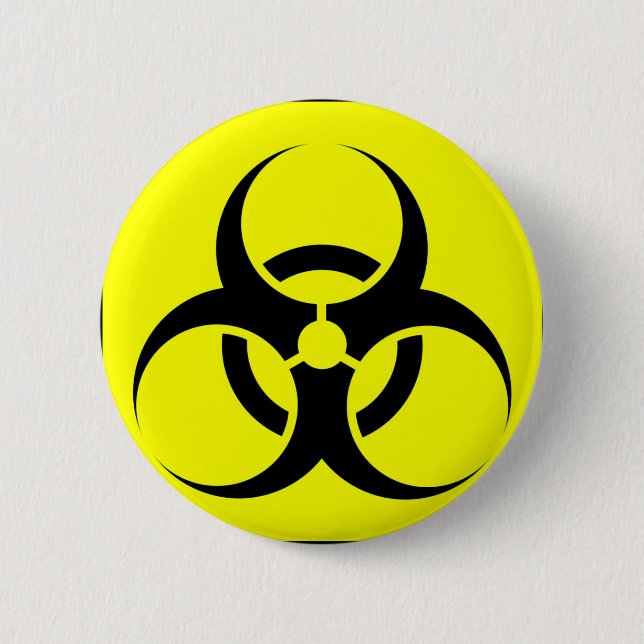 Bio Hazard or Biohazard Sign Symbol Warning Yellow Pinback Button (Front)