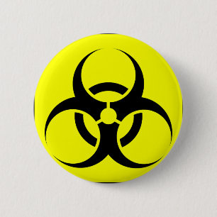 Bio Hazard or Biohazard Sign Symbol Warning Yellow Pinback Button