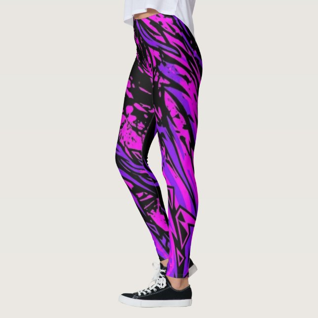 Bio-Hazard Stripe Leggings - Edgy Womens Pattern (Left)